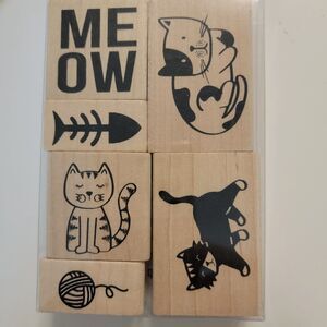 Recollections Set of 6 Wood Rubber Stamp Set "The Cat's Meow" #655909 NEW